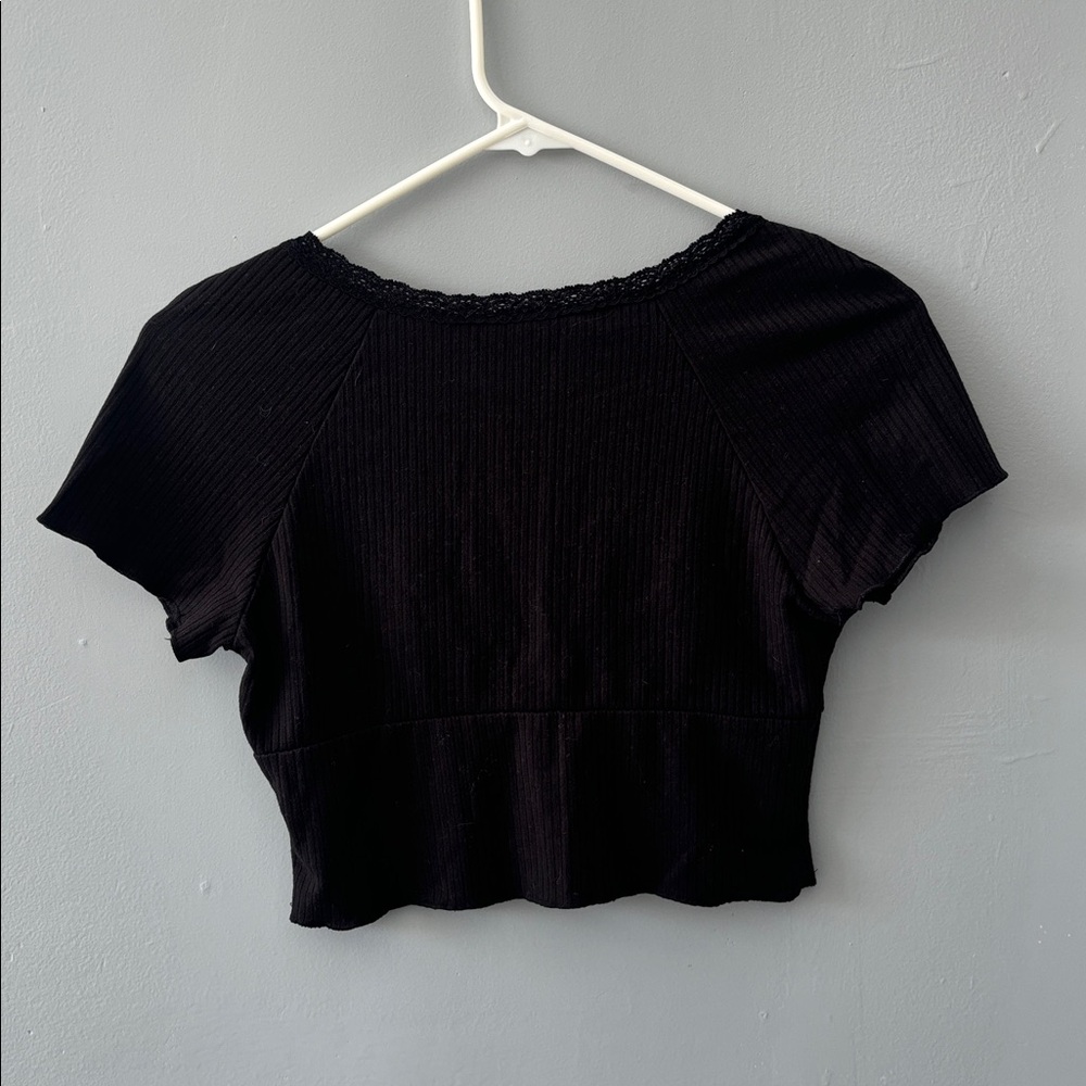 Black Ribbed Crop Top - Picture 2 of 2